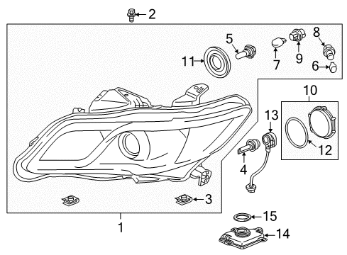 2014 Acura RDX Headlamps Right Headlight Assembly Diagram for 33100-TX4-A11