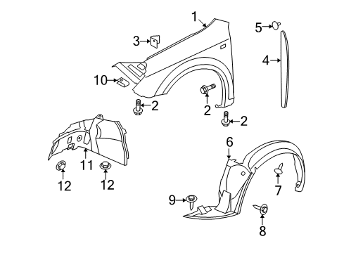 2007 Saturn Aura Fender & Components Fender Diagram for 15939056