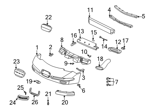 2001 Chevrolet Corvette Front Bumper Absorber Diagram for 10403040