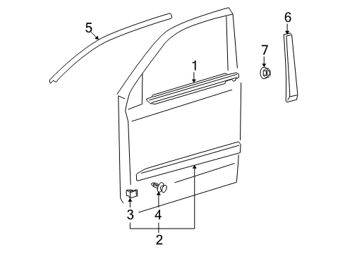 2018 Lexus GX460 Exterior Trim - Front Door MOULDING, FR Door Be Diagram for 75712-60091