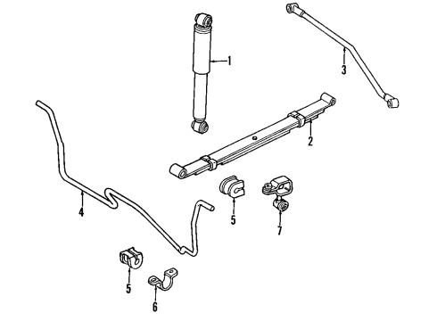 2001 Jeep Cherokee Rear Suspension Components, Stabilizer Bar Rear Leaf Spring Diagram for 52002392AB