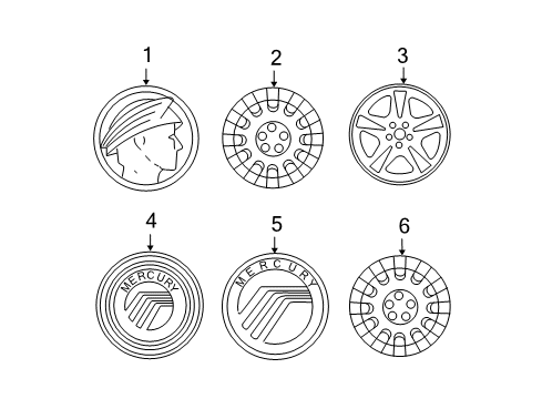 2006 Mercury Grand Marquis Wheel Covers & Trim Center Cap Diagram for 6W3Z-1130-AA