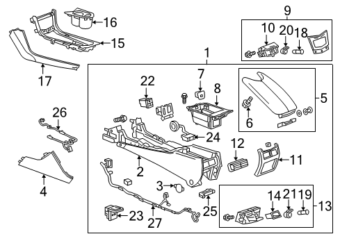 2015 Cadillac ATS Center Console Console Assembly Diagram for 23307106