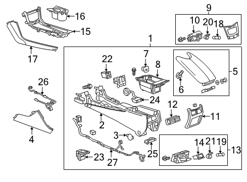 2015 Cadillac ATS Center Console Console Assembly Diagram for 23224961