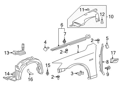 2011 Lexus IS F Fender & Components, Exterior Trim Fender Bolt Diagram for 90119-06120