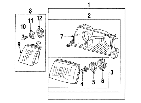 1994 Lexus LS400 Headlamps Front Headlight Assembly Housing / Lens / Cover - Right Diagram for 81110-50061