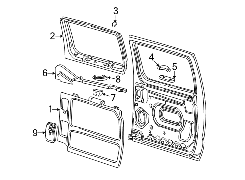 1994 Ford E-250 Econoline Interior Trim - Side Loading Door Grip Handle Diagram for F2UZ-1522666-A