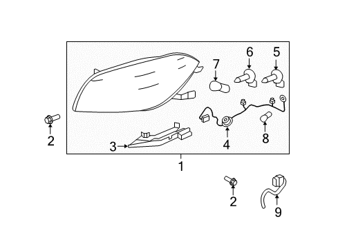 2009 Chevrolet Malibu Bulbs Bracket, Front Bumper Fascia Diagram for 15823709