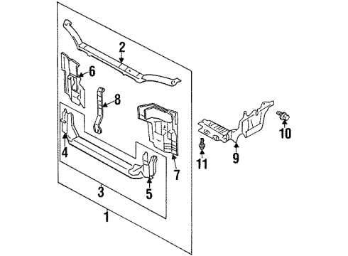 1993 Mitsubishi Mirage Radiator Support, Splash Shields Cover-Engine Diagram for MR505801