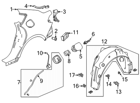 2021 Acura TLX Quarter Panel & Components Fender Assembly, Left Rear Diagram for 74590-TGV-A00