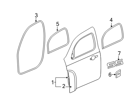 2008 Chevrolet HHR Front Door & Components, Exterior Trim Regulator Diagram for 22714332