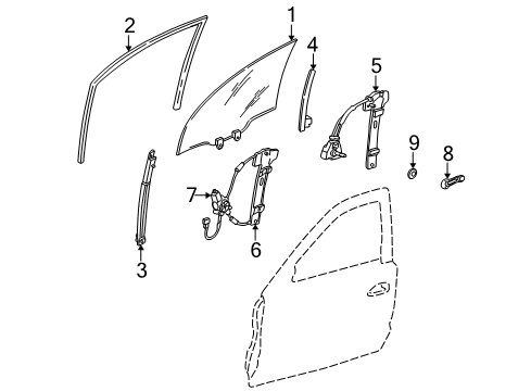 2002 Honda Civic Front Door Glass Assy L FR Dr Diagram for 73350-S5D-305