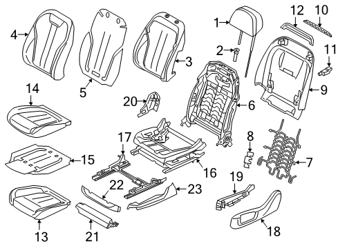 2021 BMW 540i Driver Seat Components Foam Pad Sport Backrest Left Diagram for 52107387699