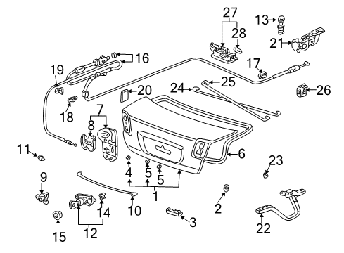 2005 Honda Civic Trunk Clip, Trunk Opener Cable Diagram for 91507-S5A-003
