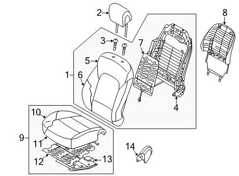 2014 Hyundai Santa Fe Sport Passenger Seat Components Pad Assembly-Front Seat Back Passenge Diagram for 88450-4Z010