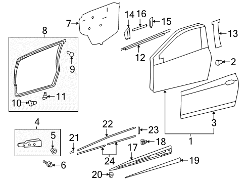 2018 Toyota Yaris Front Door & Components, Exterior Trim Frame Molding Diagram for 75737-0D030
