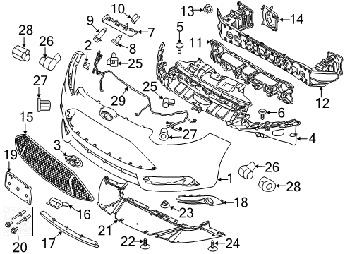 2015 Ford Focus Parking Aid Lower Grille Diagram for F1EZ-17K945-A