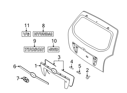 2006 Hyundai Tucson Exterior Trim - Lift Gate Pad-Back Panel Moulding Diagram for 87378-2E000