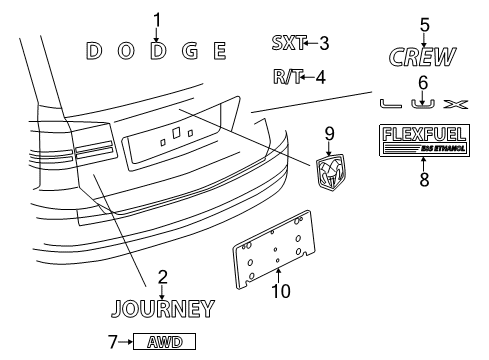 2010 Dodge Journey Exterior Trim - Lift Gate Nameplate Diagram for 4389988AA