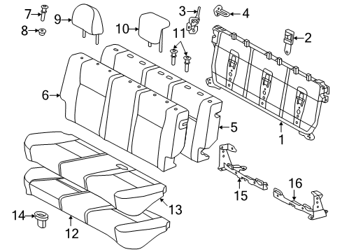 2012 Toyota Yaris Rear Seat Components Seat Back Frame Diagram for 71017-52640