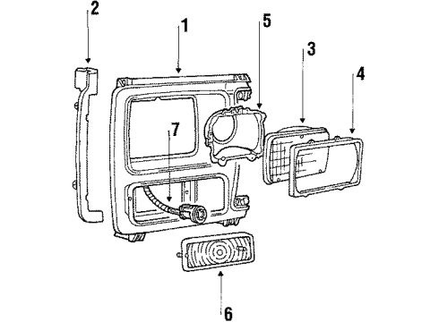 1986 Ford F-150 Headlamp Components, Park Lamps Headlamp Assembly Diagram for E1TZ13008A