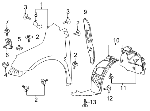 2013 Buick LaCrosse Fender & Components Fender Front Bracket Diagram for 15925012