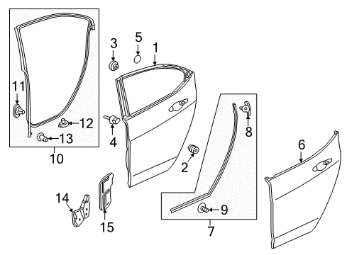 2018 Acura TLX Rear Door Weatherstrip Left Rear Door Diagram for 72850-TZ3-A01