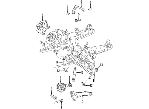1999 Ford F-150 Front Suspension Components, Lower Control Arm, Upper Control Arm, Stabilizer Bar Front Hub Diagram for YL3Z-1104-BA