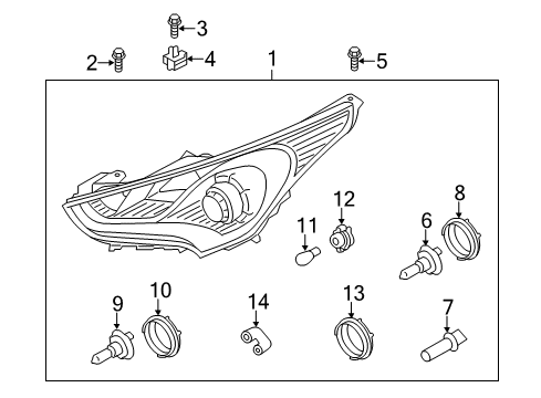 2012 Hyundai Veloster Bulbs Headlamp Assembly, Right Diagram for 92102-2V000