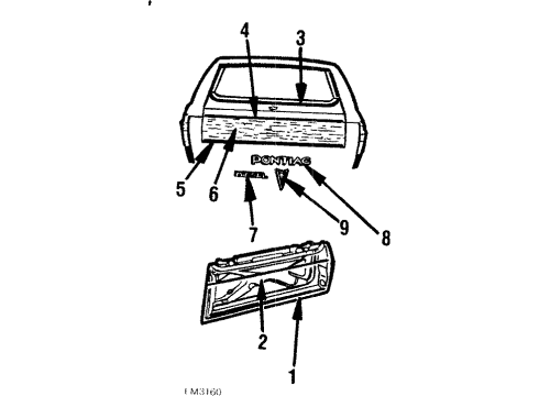 1987 Pontiac Safari Tail Gate Molding, Lift Gate Transfer Lower Finish Diagram for 9634149