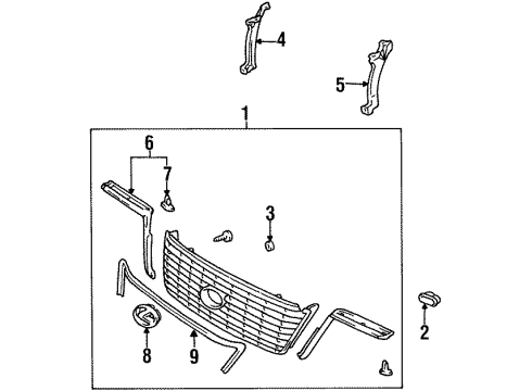 1998 Lexus LS400 Grille & Components Radiator Grille Emblem (Or Front Panel) Diagram for 75311-50050