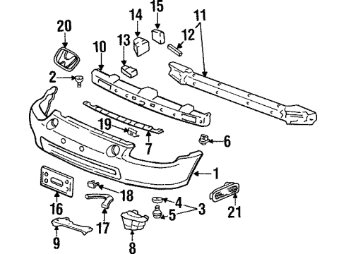 1996 Honda Civic del Sol Front Bumper Hook, R. FR. Bumper Side Diagram for 71138-SR2-A00ZZ