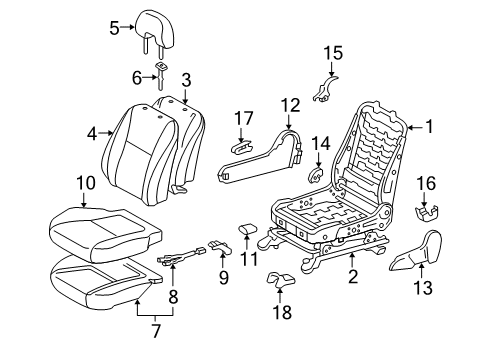 2005 Toyota Prius Front Seat Components Seat Back Cover Diagram for 71073-47080-A0