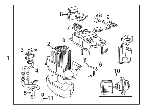 2000 Lexus LX470 Auxiliary Heater & A/C Evaporator Assembly Diagram for 87030-60021