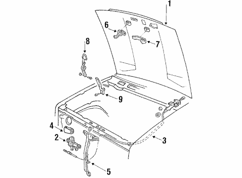 1985 Ford Bronco Hood & Components Hinge Strap Support Diagram for F4TZ-16826-A