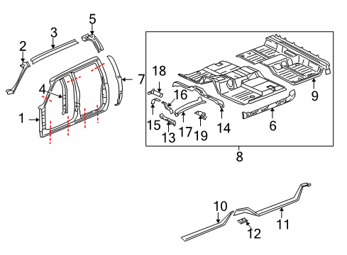 2003 GMC Sierra 2500 HD Uniside Rear Floor Pan Anchor Plate Diagram for 15154213