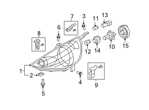 2007 Honda Fit Bulbs Leg Kit B, R. Headlight Mounting Diagram for 06100-SLN-A11