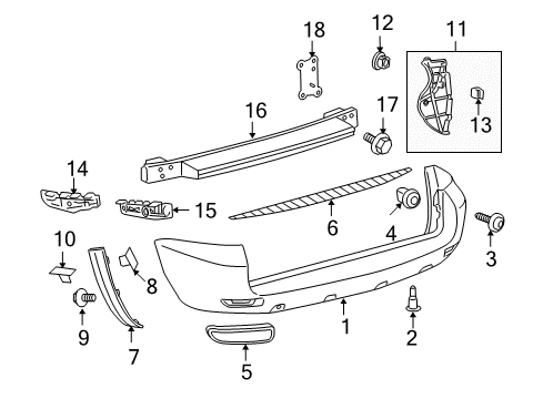 2006 Toyota RAV4 Rear Bumper Upper Retainer Diagram for 52562-0R010