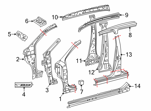 2012 Scion xD Center Pillar & Rocker, Hinge Pillar Hinge Pillar Diagram for 61131-52270