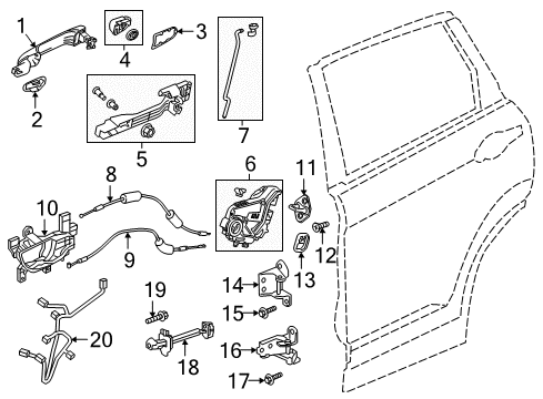 2019 Honda CR-V Rear Door Cap, Driver Side Child Lock Diagram for 72652-T0A-A01