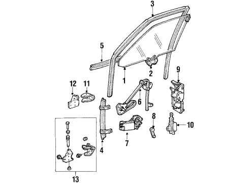 1984 Oldsmobile Delta 88 Front Door - Glass & Hardware Channel, Front Side Door Glass Running Diagram for 20666683