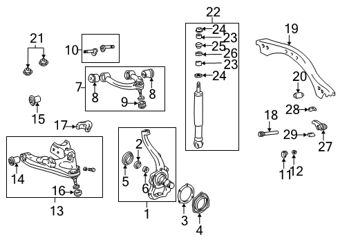 2006 Toyota Land Cruiser Front Suspension Components, Lower Control Arm, Upper Control Arm, Ride Control, Stabilizer Bar Bearing Diagram for 90364-33011