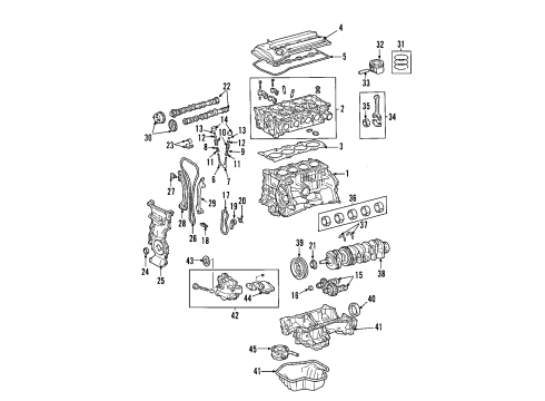 Diagram for 2004 Toyota RAV4 Engine Parts, Mounts, Cylinder Head & Valves, Camshaft & Timing, Variable Valve Timing, Oil Cooler, Oil Pan, Oil Pump, Balance Shafts, Crankshaft & Bearings, Pistons, Rings & Bearings 