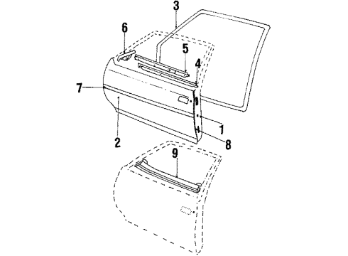 1985 Chevrolet Celebrity Front Door & Components, Exterior Trim Molding Asm-Outer Panel Front Door Center *Black/Gray Diagram for 20488393