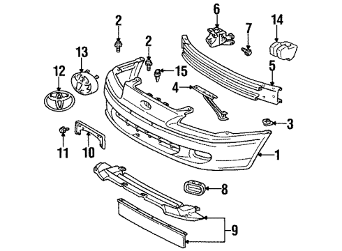 1996 Toyota Paseo Front Bumper Bumper Cover Bolt Diagram for 90119-06074