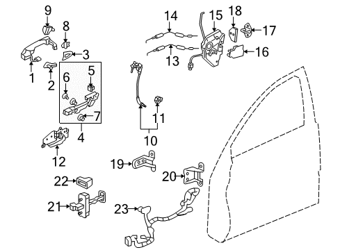 2009 Acura RL Front Door Handle Complete Passenger Side (Grigio Metallic) Diagram for 72141-SJA-A14ZN