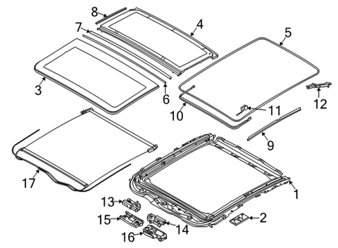 2021 BMW M235i xDrive Gran Coupe Sunroof Gasket, Glass Cover, Rear Diagram for 54107391794