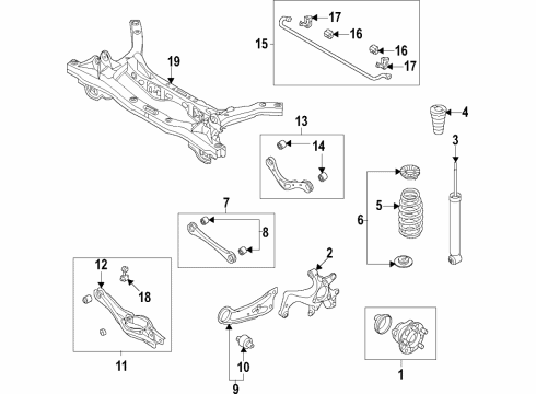 2020 Kia Forte Rear Suspension Components, Lower Control Arm, Upper Control Arm, Stabilizer Bar Shock Absorber Assembly Diagram for 55307M7GA0