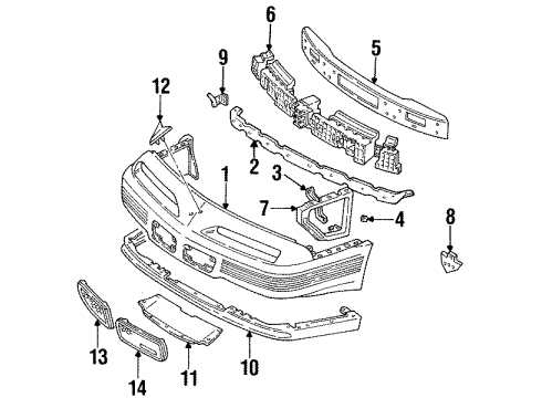 1992 Pontiac Grand Prix Front Bumper Brace-Front Bumper Fascia Diagram for 10183518