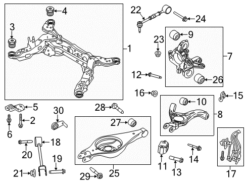 2013 Lincoln MKS Rear Suspension Components, Lower Control Arm, Upper Control Arm, Stabilizer Bar Suspension Crossmember Insulator Diagram for DE9Z-5872-A